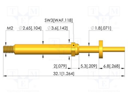 Test needle; Spring compression: 4mm; 5mm; 5A; CuBe; gold-plated