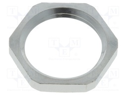 Nut; PG9; brass; nickel; D: 2.8mm; Spanner: 18mm; Thread: PG