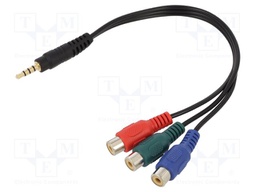 Cable; Jack 3,5mm 4pin plug,RCA socket x3; 0.24m; black