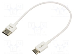 Cable; HDMI plug,mini HDMI plug; Len: 0.25m; white; 36AWG; Core: Cu