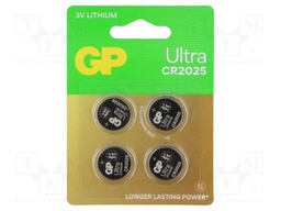 Battery: lithium; CR2025,coin; 3V; 145mAh; non-rechargeable; 4pcs.