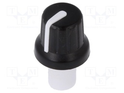 Knob; with pointer; ABS; Shaft d: 6mm; Ø16x14.4mm; black; push-in