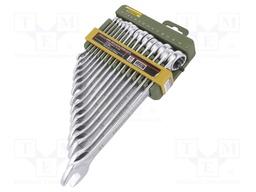 Key set; combination spanner; Chrom-vanadium steel; Pcs: 15