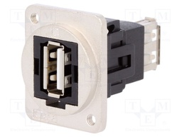 Coupler; USB A socket,both sides; FT; USB 2.0; metal; 19x24mm
