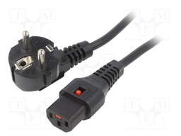 Cable; CEE 7/7 (E/F) plug angled,IEC C13 female; 3m; black; 10A