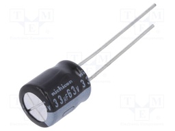 Capacitor: electrolytic; THT; 33uF; 63VDC; Ø8x9mm; Pitch: 3.5mm