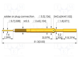 Test needle; Spring compression: 4mm; 5mm; 3A; CuBe; gold-plated