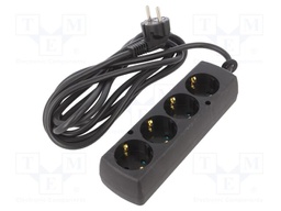 Extension lead; 3x1.5mm2; Schuko; Sockets: 4; PVC; black; Len: 3m