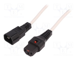 Cable; IEC C13 female,IEC C14 male; 3m; with locking; white; PVC