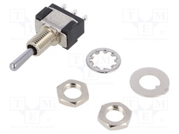 Switch: toggle; Pos: 3; SPDT; (ON)-OFF-(ON); 6A/125VAC; 6A/6VDC