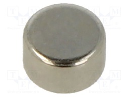 Magnet: permanent; NdFeB; 8N; Ø: 5mm; H: 3mm; Plating: nickel; disk