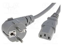 Cable; CEE 7/7 (E/F) plug angled,IEC C13 female; 1.8m; grey; PVC