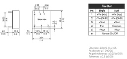Converter: DC/DC; 25W; Uin: 36÷75V; 15VDC; Iout: 1670mA; 1"x1"; 16.5g