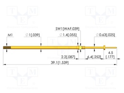 Test needle; Spring compression: 4.3mm; 6.35mm; 3A; CuBe; Ø: 0.4mm