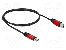Cable; USB A plug,USB B plug; gold-plated; 1m; black; 24AWG,28AWG