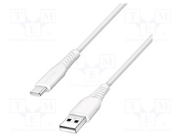 Cable; USB 2.0; USB A plug,USB C plug; 2m; white; PVC; 480Mbps; 15W