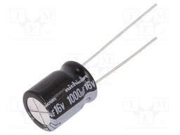 Capacitor: electrolytic; THT; 1000uF; 16VDC; Ø10x12.5mm; Pitch: 5mm