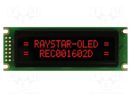 Display: OLED; alphanumeric; 16x2; Dim: 85x30x10mm; red; PIN: 14