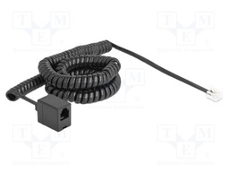 Cable: telephone; coiled; RJ11 socket,RJ11 plug; black; 32AWG