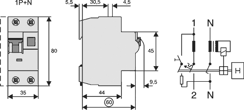 RCBO breaker; Inom: 10A; Ires: 100mA; Max surge current: 250A; 230V
