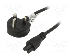 Cable; BS 1363 (G) plug,IEC C5 female; PVC; 1.5m; black; 3G0,5mm2