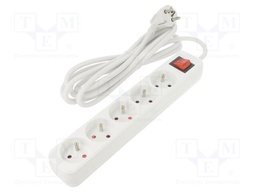 Extension lead; 3x1mm2; Sockets: 5; rubber; white; 3m; 10A