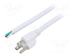 Cable; 3x14AWG; NEMA 5-15 (B) plug,wires; PVC; 3.5m; white; 13A