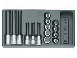 Kit: socket bits; in a foam tray; hex key; tool trolley; 1/2"
