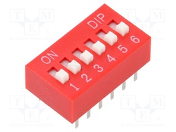 Switch: DIP-SWITCH; Poles number: 6; OFF-ON; 0.025A/24VDC; Pos: 2/6