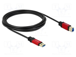 Cable; USB A plug,USB B plug; gold-plated; 3m; black; 24AWG,28AWG