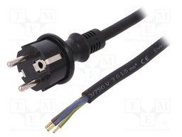 Cable; SCHUKO plug,CEE 7/7 (E/F) plug,wires; 4m; black; rubber
