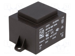 Transformer: encapsulated; 12VA; 230VAC; 24V; 500mA; Mounting: PCB