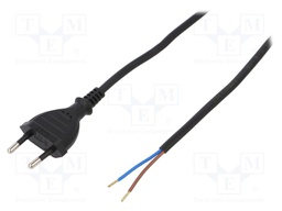 Cable; CEE 7/16 (C) plug,wires; 5m; black; PVC; 2x0,75mm2; 2.5A