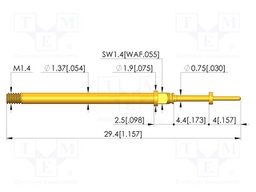 Test needle; Spring compression: 3.5mm; 4.4mm; 5A; CuBe; Ø: 0.5mm