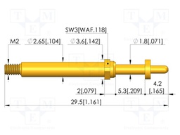 Test needle; Spring compression: 4mm; 5mm; 5A; CuBe; gold-plated