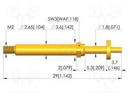 Test needle; Spring compression: 4mm; 5mm; 8A; CuBe; gold-plated