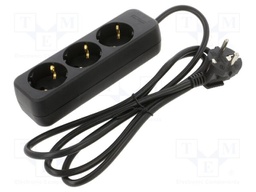 Extension lead; 3x1mm2; Schuko; Sockets: 3; rubber; black; 1.5m; 10A
