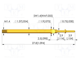 Test needle; Spring compression: 2mm; 2.75mm; 5A; CuBe; Ø: 0.65mm