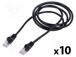 Patch cord; U/UTP; 5e; stranded; CCA; PVC; black; 3m; 26AWG; Cores: 8