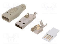 Plug; USB A; male; for cable; soldering; PIN: 4; straight; grey