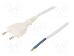Cable; CEE 7/16 (C) plug,wires; 3m; white; PVC; 2x0,75mm2; 2.5A