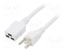 Cable; 3x14AWG; IEC C19 female,NEMA 5-15 (B) plug; PVC; 5m; white