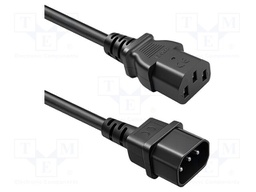Cable; 3G0.75mm2; IEC C13 female,IEC C14 male; PVC; 2m; black