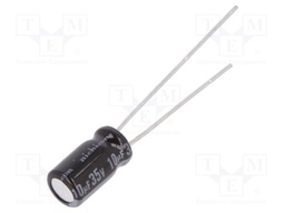 Capacitor: electrolytic; THT; 10uF; 35VDC; Ø5x9mm; Pitch: 2mm; ±20%