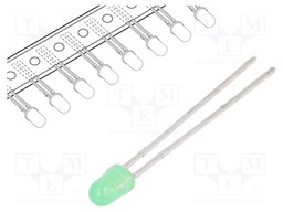 LED; 3mm; green; 0.7÷2mcd; 60°; Front: convex; Package: reel