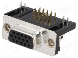 D-Sub HD; PIN: 15; socket; female; Locking: screws; angled 90°; THT