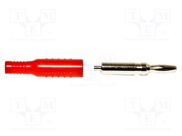 Plug; 4mm banana; 15A; red; nickel plated; soldered,crimped; brass