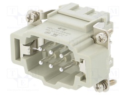 Connector: HDC; male; HE; PIN: 6; 6+PE; size 3; 16A; 500V; 0.5÷2.5mm2