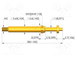 Test needle; Spring compression: 4mm; 5mm; 8A; CuBe; gold-plated