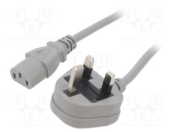 Cable; 3x0.75mm2; BS 1363 (G) plug,IEC C13 female; PVC; 1m; grey